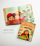 The cover and interior of Memory Garden by Zohreh Ghahremani, picture book illustrated by Susie Ghahremani