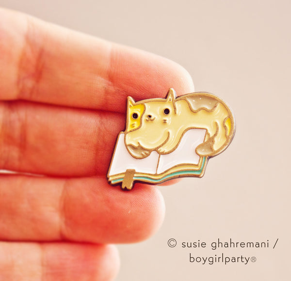 Book Cat Pin — Book Reading Cat Enamel Pin by boygirlparty – the  boygirlparty shop –