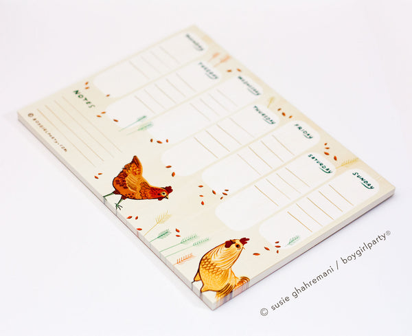 Chicken Weekly Planner Pad undated Planner Notepad office Desk