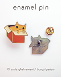 Box Cat Pin - Cat in Box pin - Enamel Cat pin - Cat box pin by Susie Ghahremani / boygirlparty