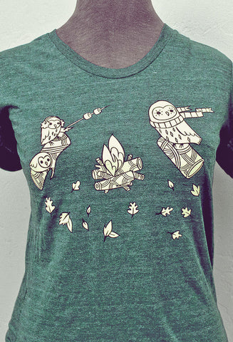 Campfire Owls T-Shirt (Forest Green) by Susie Ghahremani / boygirlparty.com