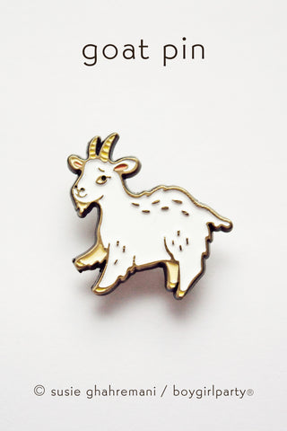 Goat Pin — White Goat Enamel Pin by boygirlparty
