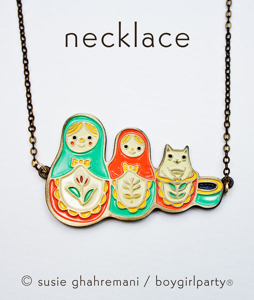 Matryoshka Cat Necklace Russian Nesting Dolls Necklace