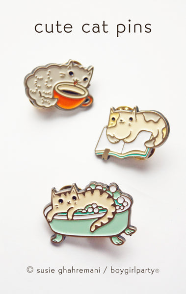 Book Cat Pin — Book Reading Cat Enamel Pin by boygirlparty – the  boygirlparty shop –