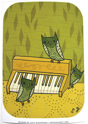 Organ Owls Art Print by Susie Ghahremani / boygirlparty.com