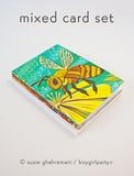 Botanical Notecard Set – Garden Animal / Pollinator Series – Bird Bee Bug Note Cards
