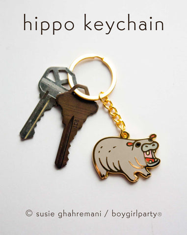 Yelling Pygmy Hippo Keychain by boygirlparty — Funny Hippopotamus Key Chain