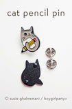 Grey Cat with Pencil Enamel Pin by boygirlparty — Stationery Lapel Pin