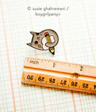Grey Cat with Pencil Enamel Pin by boygirlparty — Stationery Lapel Pin