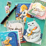 Bookish / Penpal Notecard Set (of 5) by boygirlparty – Dog Cat Note Cards by Susie Ghahremani