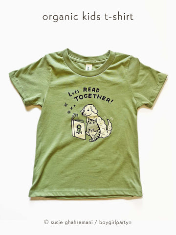 Let's Read Together Unisex Kids T-shirt / Toddler Organic Cotton T-shirt (Green)
