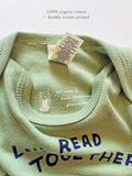Let's Read Together Unisex Baby Onesie -- Book Themed Organic Baby Onesie (Green)
