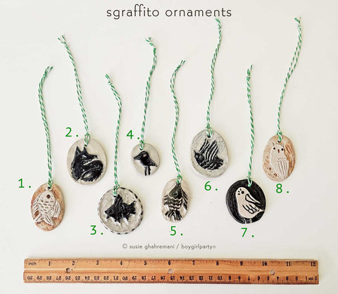 One-of-a-kind Handmade Ceramic ornaments by Susie Ghahremani