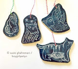 Sgraffito Ornaments -- One-of-a-kind Ceramic ornaments by Susie Ghahremani