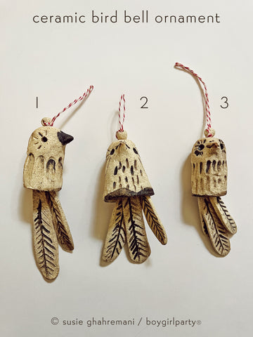 Handmade Ceramic Bird Bell Ornaments by Susie Ghahremani / boygirlparty ®