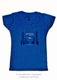 Adventure Awaits Women's Shirt -- V-Neck Tee (Blue)