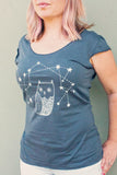 Womens Shirt - Constellation Owl - Asphalt Grey Owl Shirt for Women