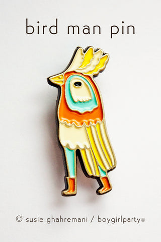 Bird Man Pin — Funny Bird Enamel Pin by boygirlparty