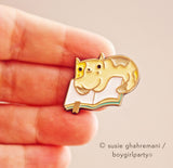 Book Cat Pin — Book Reading Cat Enamel Pin by boygirlparty