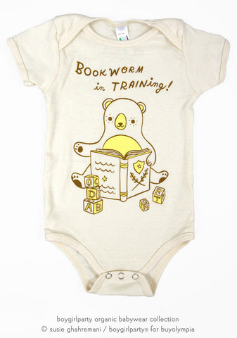 Bookworm Onesie - Baby Bodysuit (Organic) by Susie Ghahremani / boygirlparty.com