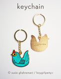 Blue Chicken Keychain by boygirlparty, Cute Key Chain