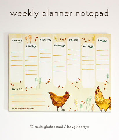 Chicken Weekly Planner Notepad – Undated Weekly Calendar