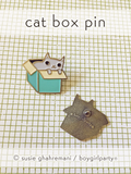 Grey Cat in a Box Enamel Pin / Lapel Pin by Susie Ghahremani / boygirlparty