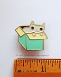 Grey Cat in a Box Enamel Pin / Lapel Pin by Susie Ghahremani / boygirlparty