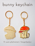 Bunny Mushroom Keychain by boygirlparty -- Red Mushroom Key Chain