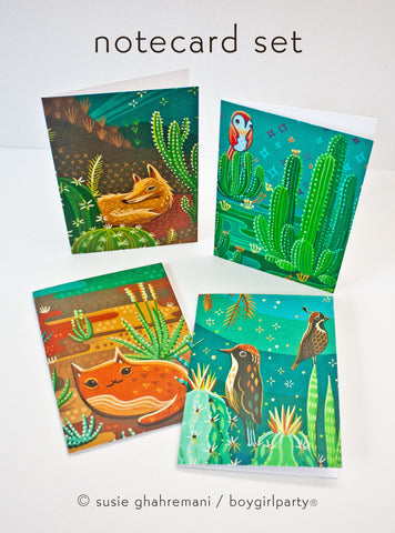 Cactus Note Cards – Desert Animal Stationery (Set of 4 Notecards with envelopes)