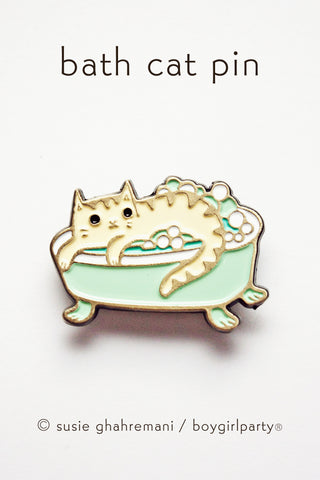 Bathtub Cat Pin — Cat in Bath Enamel Pin by boygirlparty
