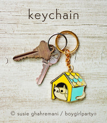 Cat House Keychain by boygirlparty -- Gold Hard Enamel Cat Key