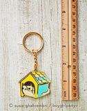 Cat House Keychain by boygirlparty -- Gold Hard Enamel Cat Key Chain