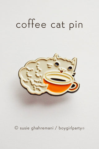 Coffee Cat Pin — Cat Cafe Enamel Pin by boygirlparty