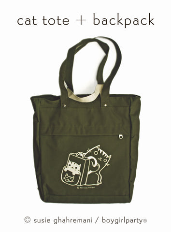 SALE: Cat Tote Bag / Backpack — Convertible Bag by boygirlparty