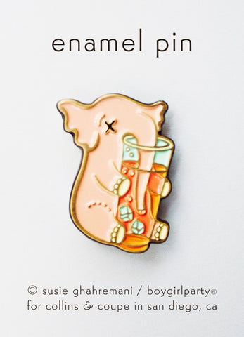Cocktail Elephant Pin - Drunk Elephant Enamel Pin by boygirlparty for Collins & Coupe