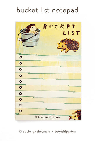 hedgehog bucket list notepad by susie ghahremani / boygirlparty®