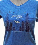 Adventure Awaits Women's Shirt -- V-Neck Tee (Blue)
