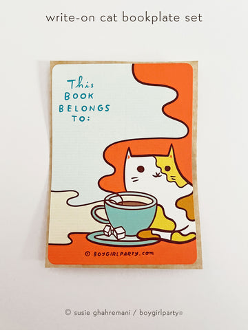 Coffee Cat Book Stickers (Ex Libris Bookplates) Set of 6 – the boygirlparty  shop –