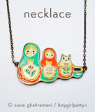 Matryoshka Cat Necklace - Russian Nesting Dolls Necklace - Matryoshka Necklace by boygirlparty