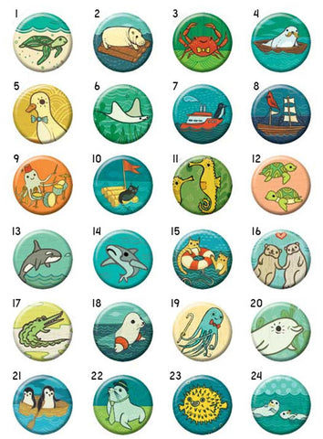 Ocean Friends Buttons - Mix and Match (Set of 4) by Susie Ghahremani / boygirlparty.com