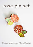 Rose Pin Set - Valentines Day Rose Enamel Pins - Wedding Lapel Pins