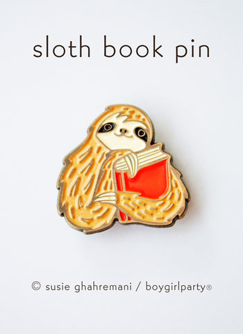 Sloth Book Pin - Bookish Sloth Enamel Pin - Book Enamel Pin by boygirlparty