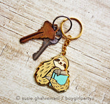 Bookish Sloth Keychain -- Gold Book Sloth Key Chain