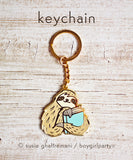 Bookish Sloth Keychain -- Gold Book Sloth Key Chain