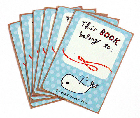 Whale Bookplates (Ex Libris) Set of 6 by Susie Ghahremani / boygirlparty.com
