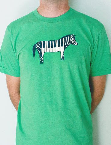 Piano Zebra T-shirt (Green) by Susie Ghahremani / boygirlparty.com - Unisex and Ladies Sizes